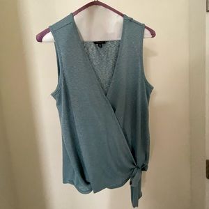 Bobeau teal faux knit wrap and tie tank